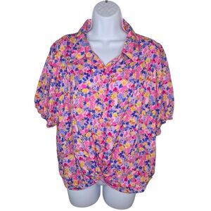 Kut From The Kloth Floral Twist Front Blouse Top Size XL